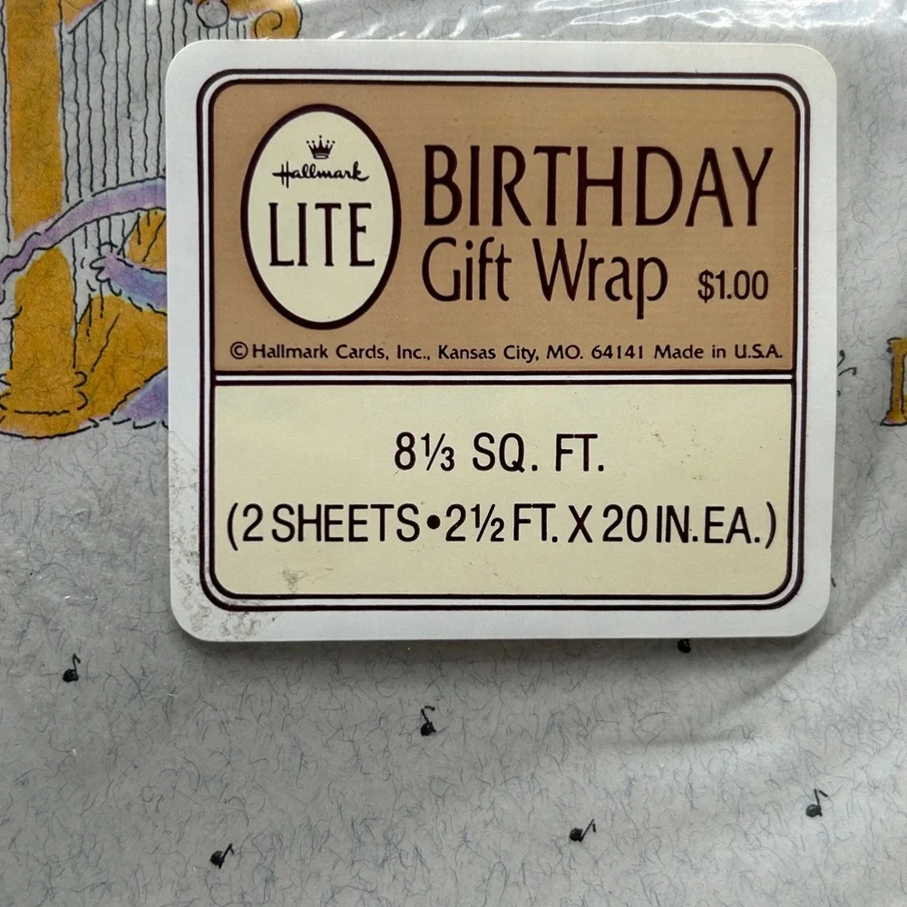 Vintage Birthday Gift Wrap Hallmark Lite Square 2 Sheets 8 1/3 Sq. Feet Total